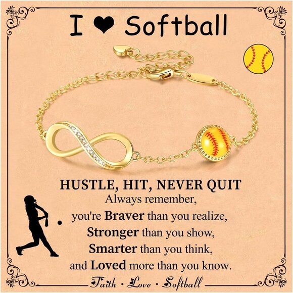 Softball Infinity Bracelet Gold Plated Sports Jewelry for Women Girls Gift - Picture 1 of 6